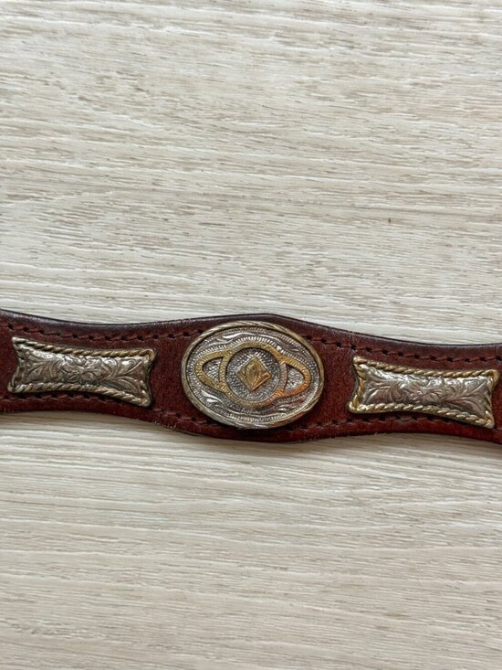 Vintage Western Leather Belt Silver Concho Tooled Brown Cowboy Size 40